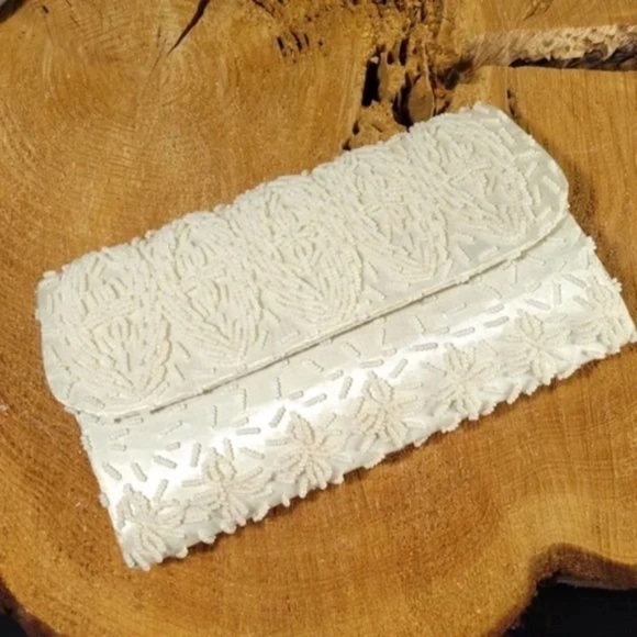 Beaded Off white Satin Clutch - Picture 12 of 13